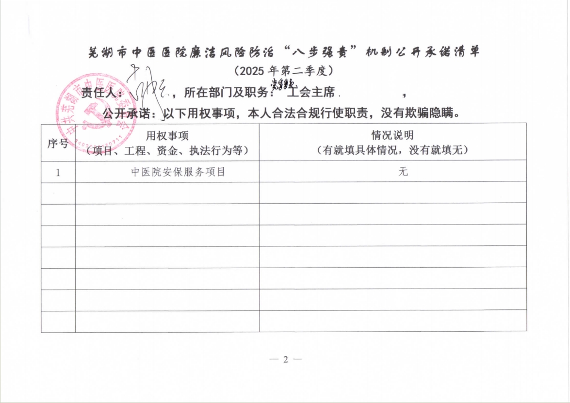 蕪湖市中醫(yī)醫(yī)院廉潔風(fēng)險(xiǎn)防治“八步強(qiáng)責(zé)”機(jī)制公開(kāi)承諾清單（分管負(fù)責(zé)同志）(圖9)