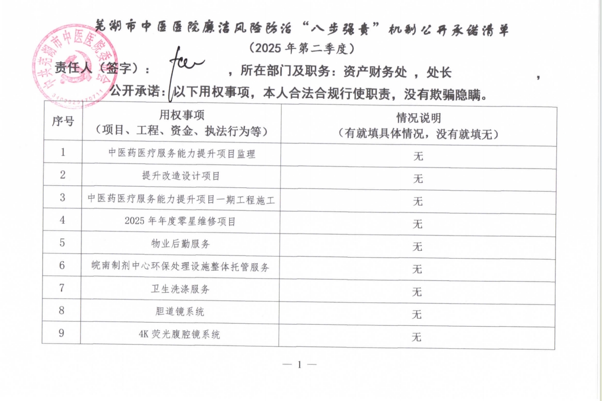 蕪湖市中醫(yī)醫(yī)院廉潔風險防治“八步強責”機制公開承諾清單（科室負責同志）(圖1)