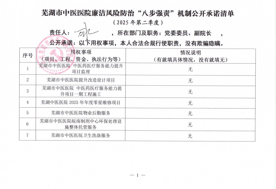 蕪湖市中醫(yī)醫(yī)院廉潔風(fēng)險(xiǎn)防治“八步強(qiáng)責(zé)”機(jī)制公開(kāi)承諾清單（分管負(fù)責(zé)同志）(圖6)