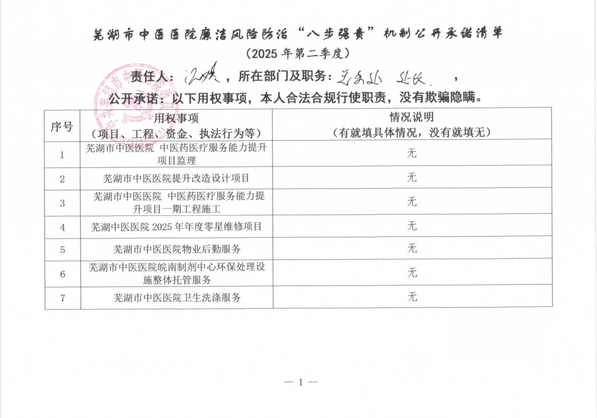 蕪湖市中醫(yī)醫(yī)院廉潔風險防治“八步強責”機制公開承諾清單（科室負責同志）(圖9)
